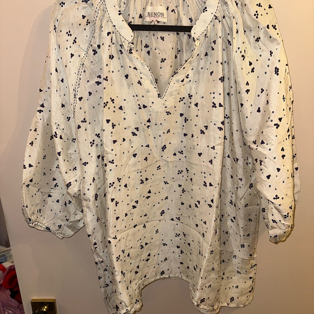 BUNON Blouse - Cream and Navy - Size L